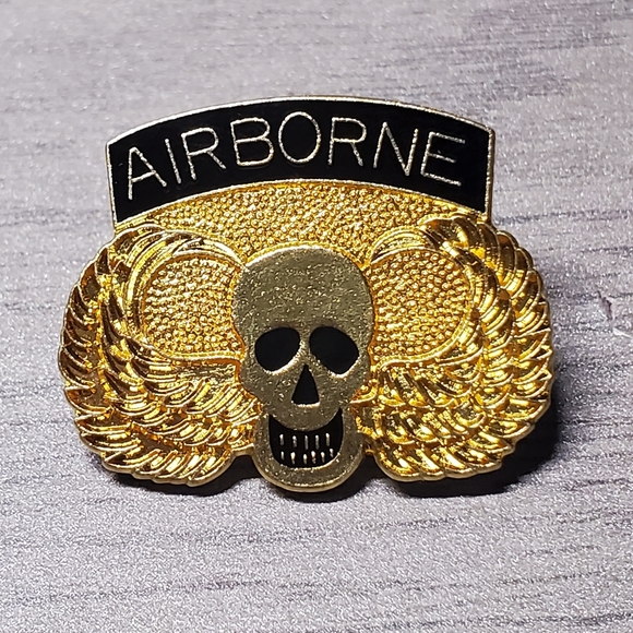 Airborne Army Military Skull w Wings Pin - Picture 3 of 8